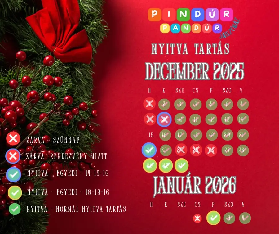 2025 decemberi nyitva tartás